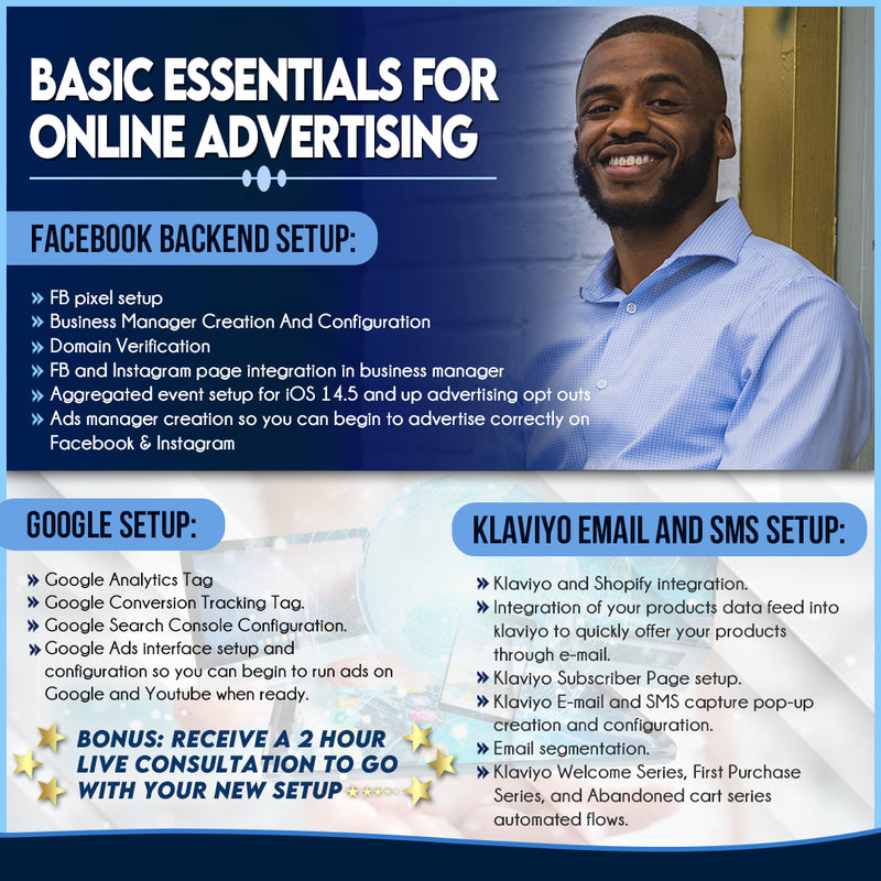 Basic Essentials For Online Advertising(Facebook, Google, Analytics, and e-mail marketing) For Shopify Stores.